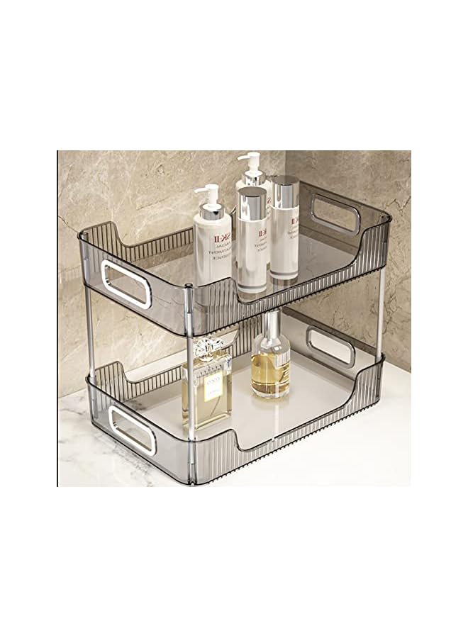 U-HOOME Bathroom Organizer Countertop, Clear Makeup Desk Organzier for Dressing Table, Bathroom Vanity Countertop, 2-Tier Vanity Tray Shelf for Cosmetic, Lotions, Perfume and Toiletries (Grey) - Image 2
