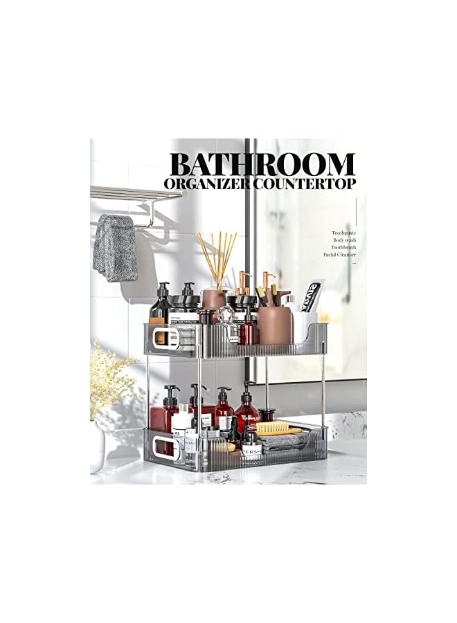 U-HOOME Bathroom Organizer Countertop, Clear Makeup Desk Organzier for Dressing Table, Bathroom Vanity Countertop, 2-Tier Vanity Tray Shelf for Cosmetic, Lotions, Perfume and Toiletries (Grey) - Image 4
