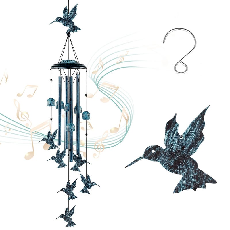 LESES Hummingbird Wind Chimes Outdoor Wind Chime with 4 Aluminum Tubes 6 Wind Bell Memorial Wind Chimes for Outside Unique Sympathy Gifts for Home Garden Patio