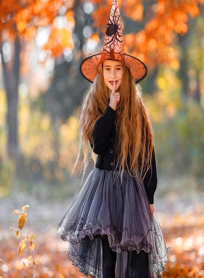 Pop The Party Spider Web Witch Hat - Pack of 5 Orange Mesh Halloween Hats with Black Spider Print for Costumes & Parties - Image 3