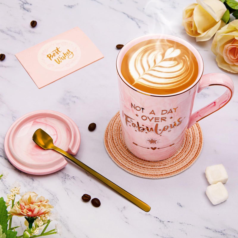 ALBISS Funny Birthday Gifts for Women - 14Oz Not a Day Over Fabulous Coffee Mug Printed with Gold, Happy Birthday Gift Ideas for Her Bday, Mom, Sister, Best Friends Female, Christmas Ceramic Cup Gift, Pink - Image 4