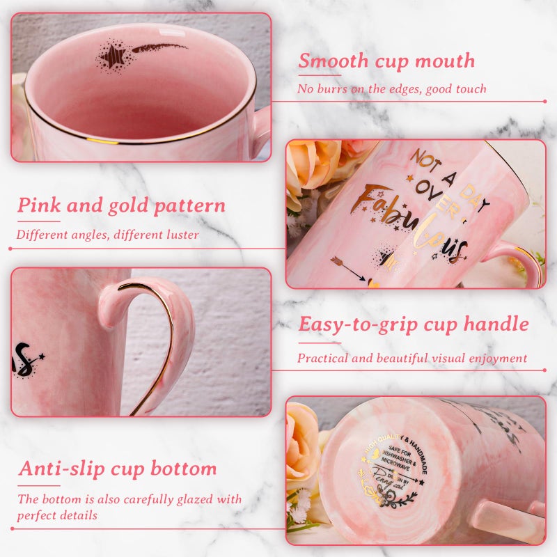 ALBISS Funny Birthday Gifts for Women - 14Oz Not a Day Over Fabulous Coffee Mug Printed with Gold, Happy Birthday Gift Ideas for Her Bday, Mom, Sister, Best Friends Female, Christmas Ceramic Cup Gift, Pink - Image 3