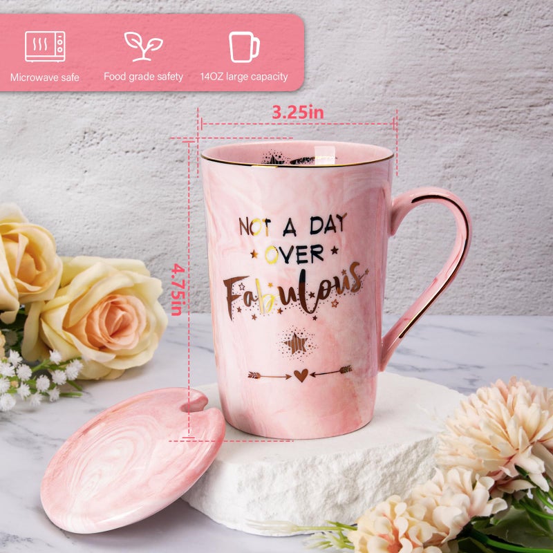 ALBISS Funny Birthday Gifts for Women - 14Oz Not a Day Over Fabulous Coffee Mug Printed with Gold, Happy Birthday Gift Ideas for Her Bday, Mom, Sister, Best Friends Female, Christmas Ceramic Cup Gift, Pink - Image 2
