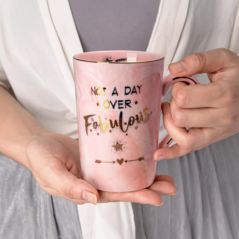 ALBISS Funny Birthday Gifts for Women - 14Oz Not a Day Over Fabulous Coffee Mug Printed with Gold, Happy Birthday Gift Ideas for Her Bday, Mom, Sister, Best Friends Female, Christmas Ceramic Cup Gift, Pink - Image 5