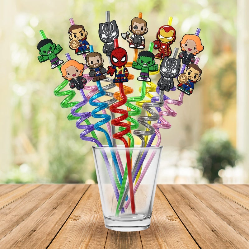 Time4Relax 32Pcs Superhero Straws for Avenger Party Favor - 32Pcs Reusable Drinking Straws with 8 designs+36 Stickers+2 Brushes. Perfect For Superhero Party Supplies  Great for Avenger Themed Party - Image 3