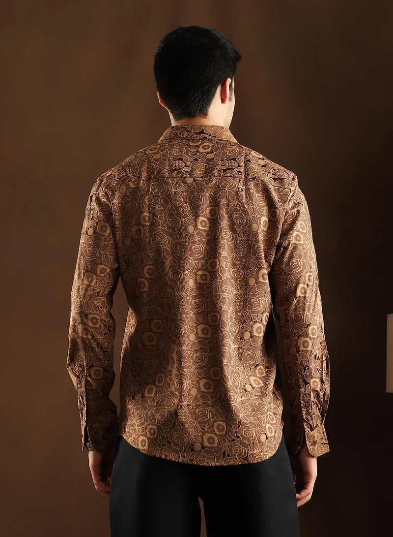 CAHOOT  Men's Chocolate Brown Electric-Roses Shirt for Men | Best Price UAE