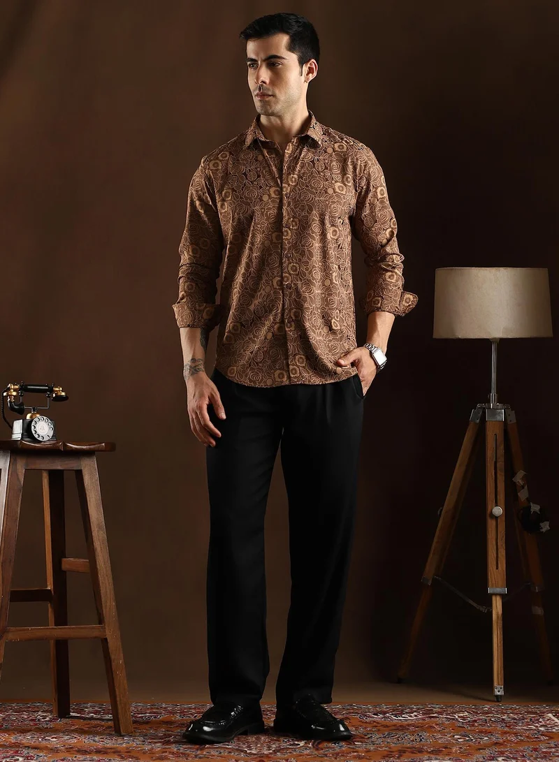 CAHOOT  Men's Chocolate Brown Electric-Roses Shirt for Men | Best Price UAE