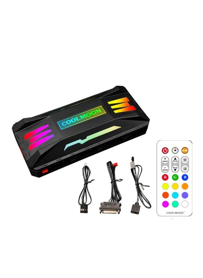 Generic - PWM Fan Temperature Controller Integrator Remote Control Computer RGB Light Adapter 8x4Pin Fan Speed Controller Ports 10 5V ARGB Ports with Magnet - Image 1