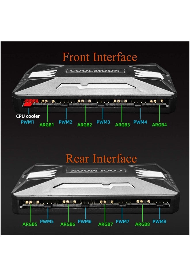 Generic - PWM Fan Temperature Controller Integrator Remote Control Computer RGB Light Adapter 8x4Pin Fan Speed Controller Ports 10 5V ARGB Ports with Magnet - Image 1