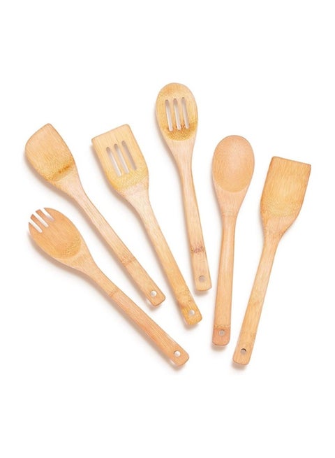 6 قطعة ملاعق خشبية للطهي، مطبخ الخيزران أوتنسيل Set Wood Spatula Spoon Cooking غير العصا أداة المطبخ الخشبي أواني الطهي تخزين مع البراميل الخشبية