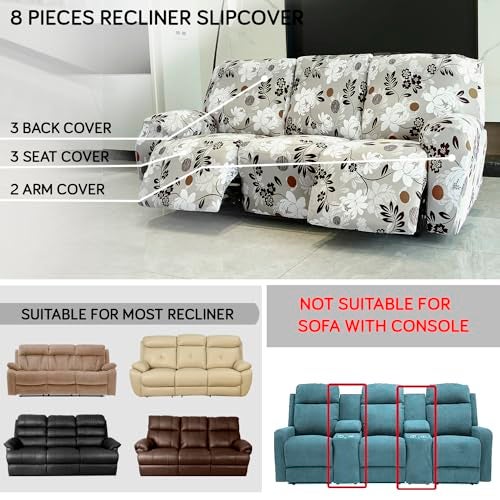 HOKIPO 'Elira Series' 140gsm Stretchable Recliner Sofa Cover 3 Seater, Feather Brown Floral (AR-4942-C1) - Image 3