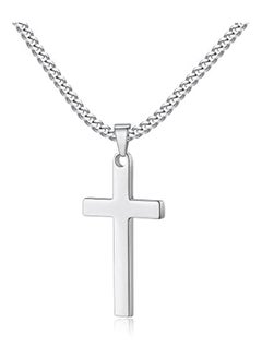 Cross Necklace , Silver Black Gold Stainless Steel Cuban Chain Cross Pendant Necklace