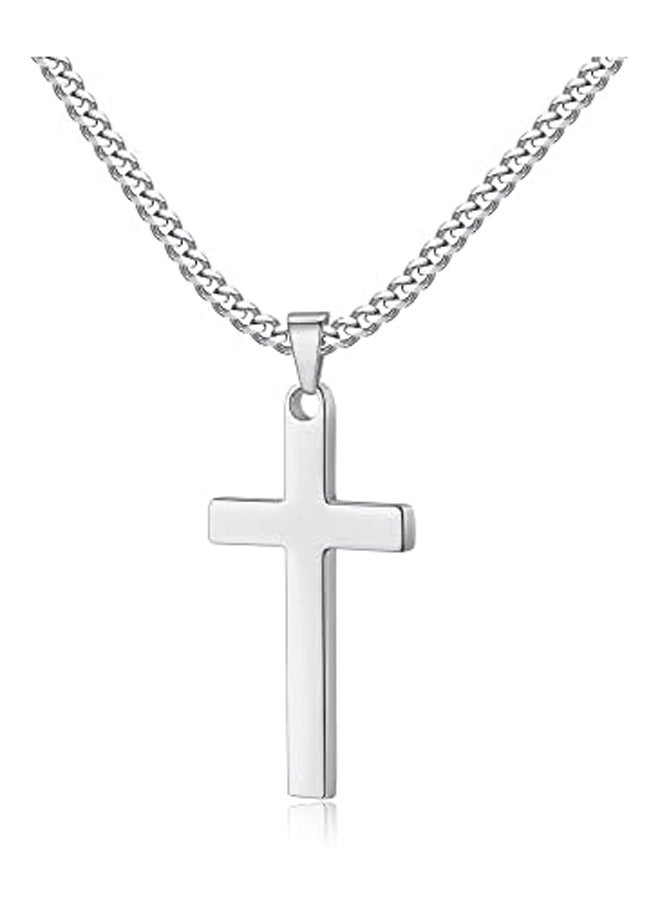 Generic - Cross Necklace , Silver Black Gold Stainless Steel Cuban Chain Cross Pendant Necklace - Image 1