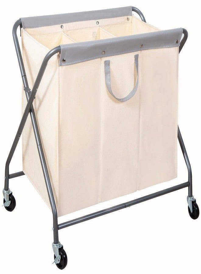STORAGE MANIAC Laundry Hamper with Wheels, Rolling Laundry Basket, Heavy Duty Laundry Sorter with Removable and Washable Bag, Folding X Frame Laundry Organizer Cart for Easy to Store, 3 Section - Image 1