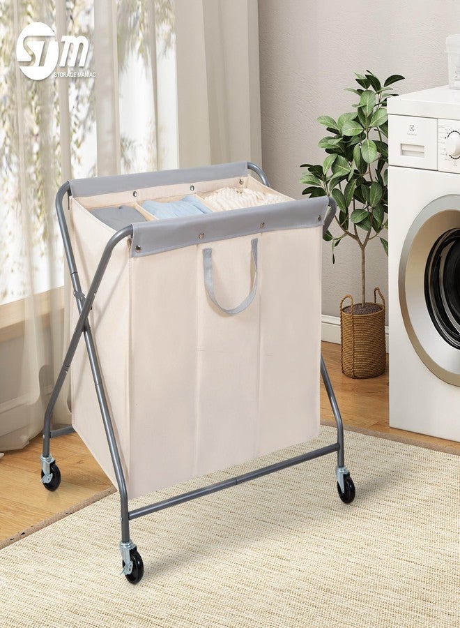 STORAGE MANIAC Laundry Hamper with Wheels, Rolling Laundry Basket, Heavy Duty Laundry Sorter with Removable and Washable Bag, Folding X Frame Laundry Organizer Cart for Easy to Store, 3 Section - Image 5