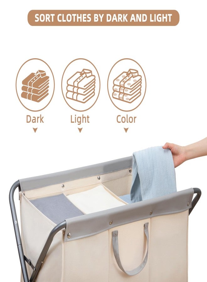 STORAGE MANIAC Laundry Hamper with Wheels, Rolling Laundry Basket, Heavy Duty Laundry Sorter with Removable and Washable Bag, Folding X Frame Laundry Organizer Cart for Easy to Store, 3 Section - Image 2