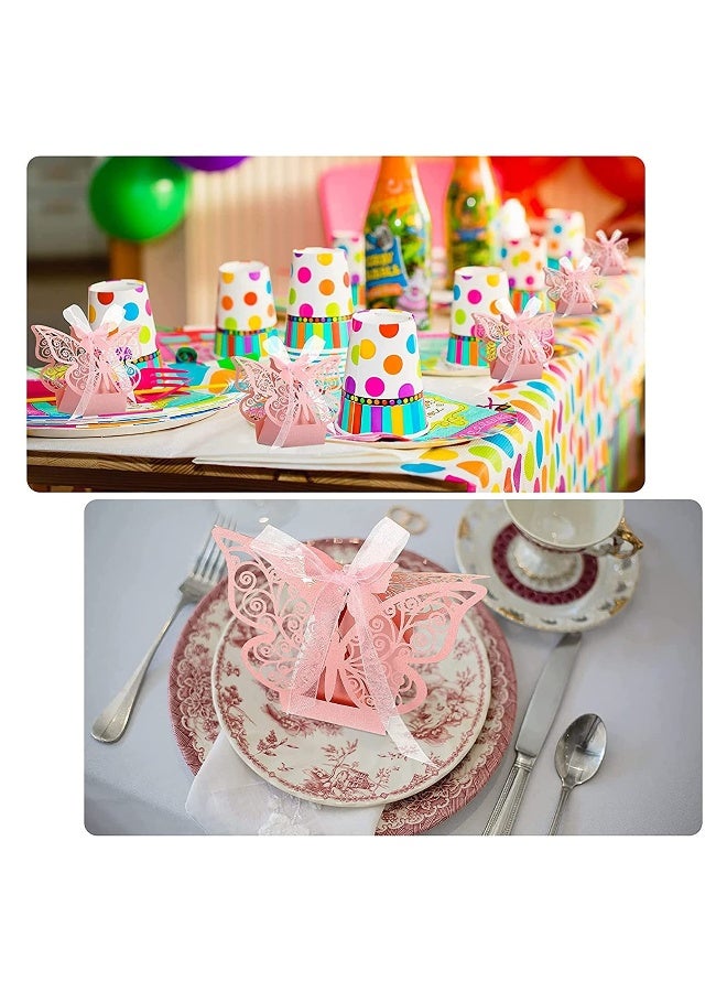 50 Pcs Butterfly Laser Cut Candy Boxes with Ribbons, Elegant Chocolate Favor Boxes for Weddings, Birthdays, and Baby Showers, Party Decoration Supplies (Pink) - Image 4