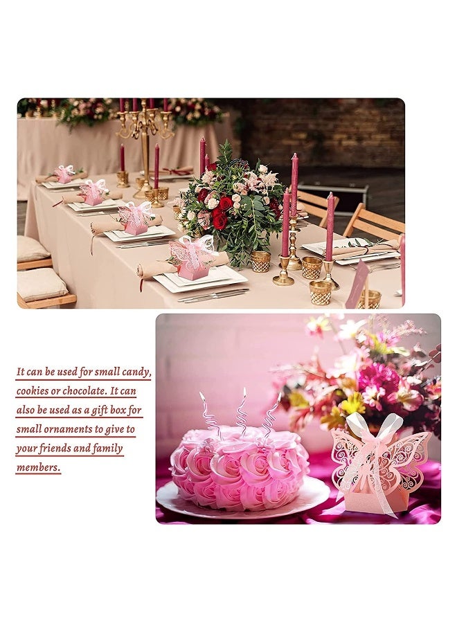 50 Pcs Butterfly Laser Cut Candy Boxes with Ribbons, Elegant Chocolate Favor Boxes for Weddings, Birthdays, and Baby Showers, Party Decoration Supplies (Pink) - Image 3