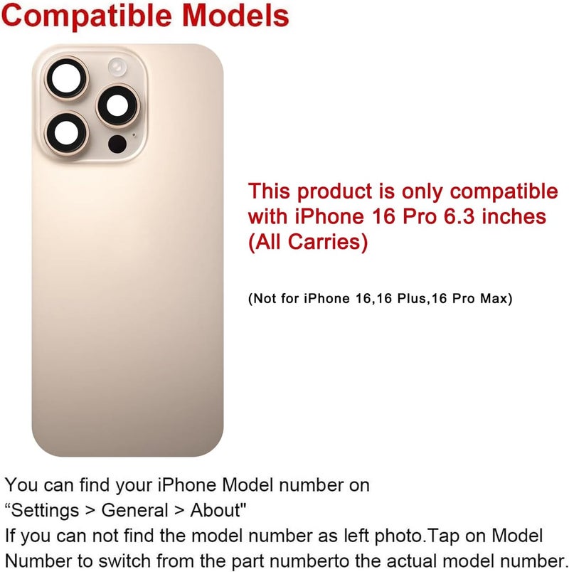 Perzework Rear Back Glass Replacement for iPhone 16 Pro 6.3-inches with Reparing Tool Kit and All Necessary Parts (Desert Titanium) - Image 2