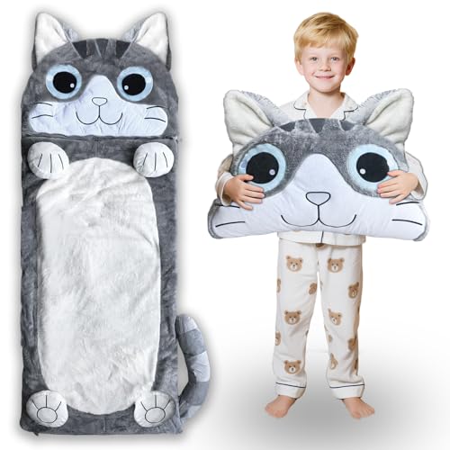 Micling Kid Sleeping Bag Larger Plush Cat Slumber Bag for Boys Girls Daycare Preschool Kindergarten Birthday Gift Travel Sleepover Ages 312 Years - Image 1