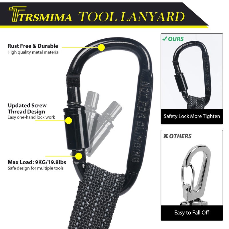 TT TRSMIMA TRSMIMA Safety Tether Tool Lanyard - 5 Pack Stretch Strap Safety Fall Protection Tools Leash with Screw Lock Carabiner Clip - Image 3