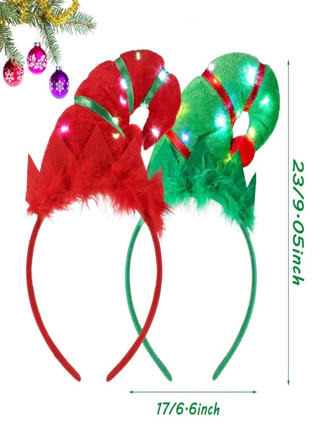 Luinabio 2 Pieces Christmas Elves Headbands Glowing Elf Hat Costume Headwear Accessories, Red Green Elf Hair Hoop with 3D Hat Designs for Christmas and Holiday Parties Favors (Classic Style) - Image 3