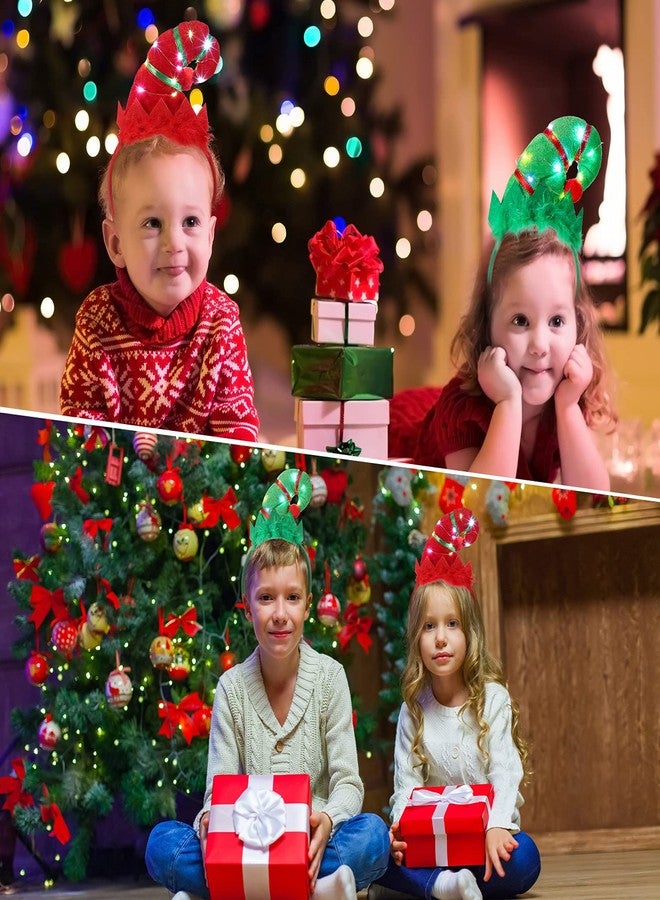 Luinabio 2 Pieces Christmas Elves Headbands Glowing Elf Hat Costume Headwear Accessories, Red Green Elf Hair Hoop with 3D Hat Designs for Christmas and Holiday Parties Favors (Classic Style) - Image 5