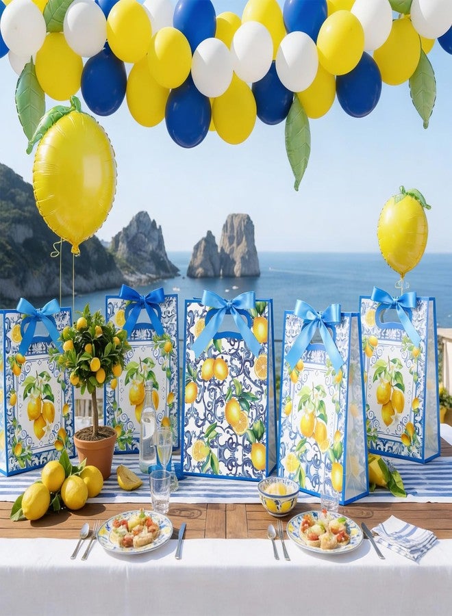 Geyoga 24 Pcs Clear Goodie Bags with Handles Ribbon 7x10x3.15 in Transparent Reusable PVC Gift Treat Bag with Ribbon for Women Wedding Birthday Baby Shower Bridal Shower(Capri Lemon) - Image 3