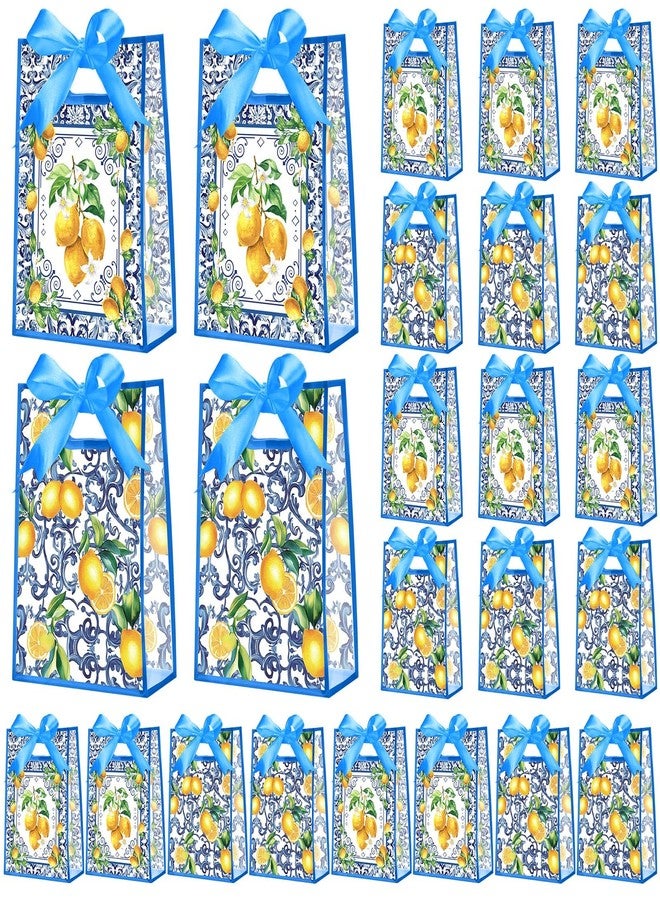 Geyoga 24 Pcs Clear Goodie Bags with Handles Ribbon 7x10x3.15 in Transparent Reusable PVC Gift Treat Bag with Ribbon for Women Wedding Birthday Baby Shower Bridal Shower(Capri Lemon) - Image 1
