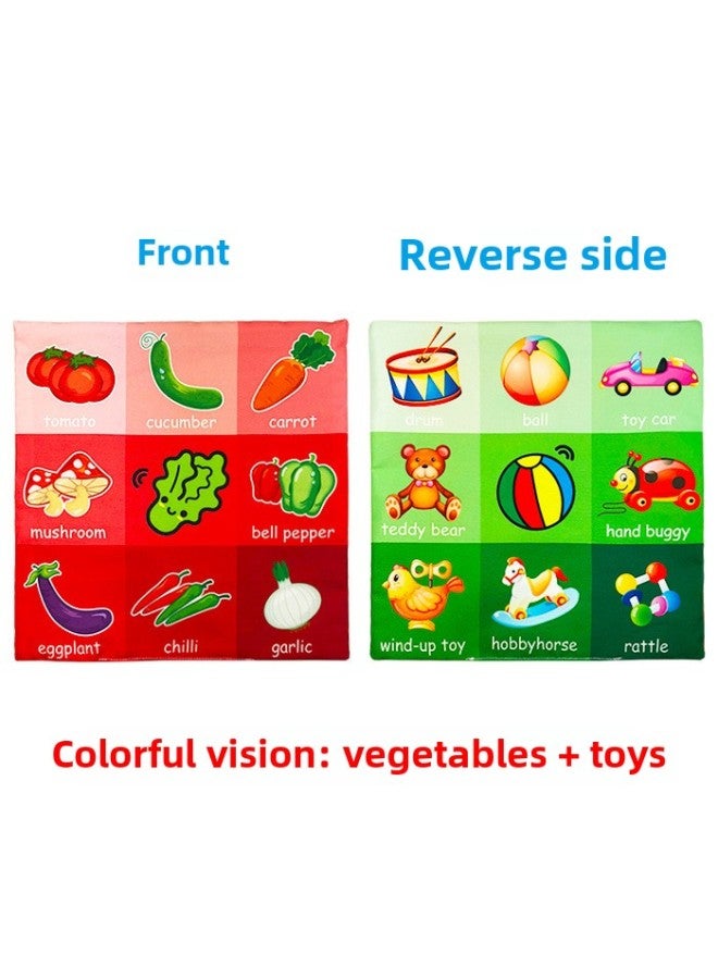 Baby Jiugongge Newspaper Cloth Book Early Education Ring Paper Can't Tear Cloth Book 0-3 Years Old BB Toy Ring Paper Cloth Book-Color:Color Vision: Vegetables + Toys  - Image 1