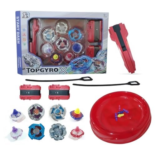 WireScorts Top Metal Gyro Blade Battle Set with 4 Type Variation Metal Beys, 3 Launchers and Battle Ground for Kids, Portable Storage Box for Kids Age 6+ - Image 1