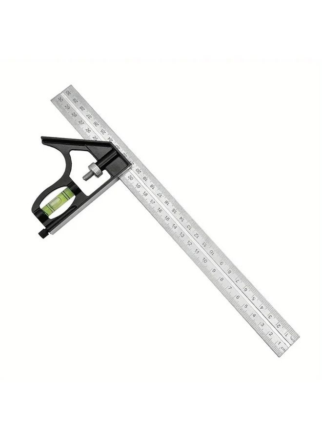 Silvery 12 Inch Combination Square Set 45 90 Degree Metal Ruler Carpentry Woodworking Measuring Tool - Image 3