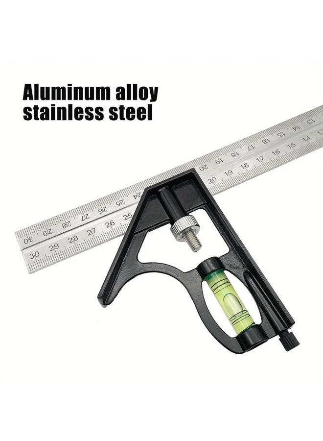Silvery 12 Inch Combination Square Set 45 90 Degree Metal Ruler Carpentry Woodworking Measuring Tool - Image 4