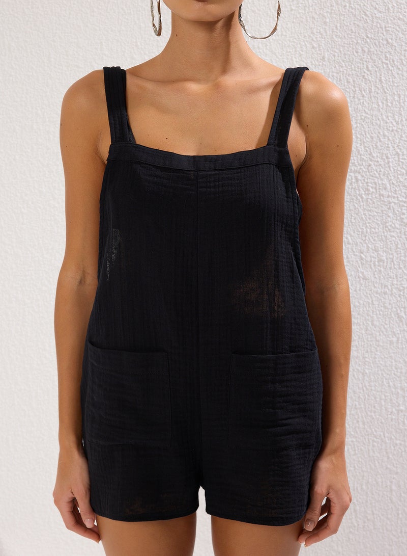 trendyol Black Knitted Pocket Detailed Beach Mini Jumpsuit Tbess25Tu00000 - Image 3