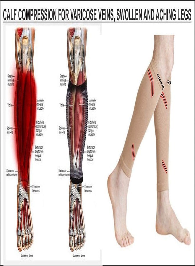Quada Calf Compression Sleeves calf support for pain relief leg supporter for gym (Beige, M) - Image 3