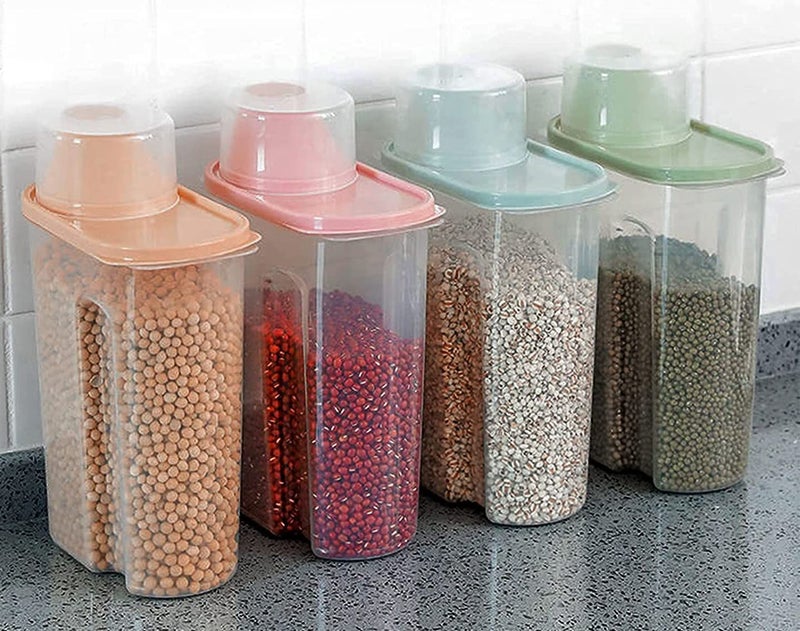Premify 4Pcs Cereal Containers Set 2 5L 2KG Capacity Airtight Food Storage Container BPA Free Plastic Rice Storage Bin Dispenser Measuring Cup and Pour Spout - Image 1