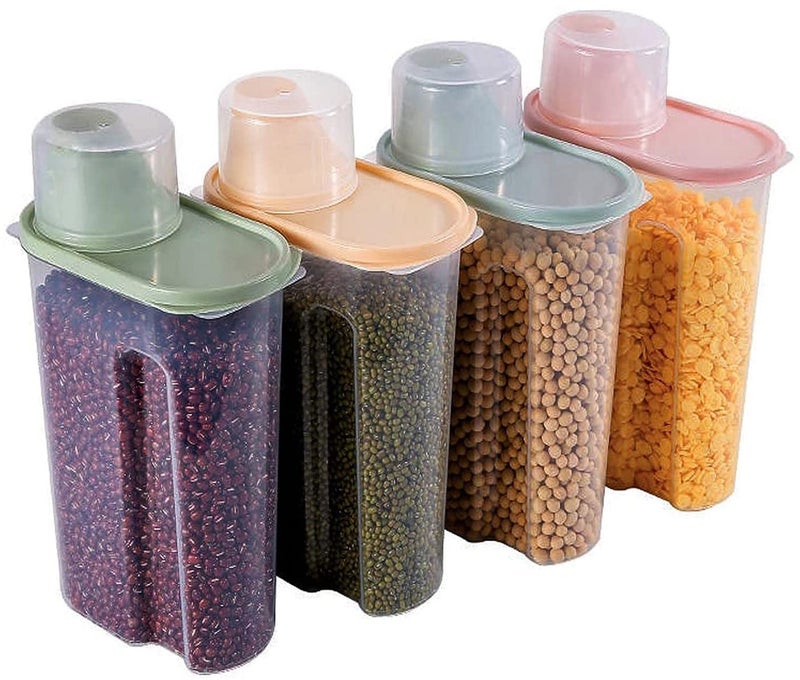 Premify 4Pcs Cereal Containers Set 2 5L 2KG Capacity Airtight Food Storage Container BPA Free Plastic Rice Storage Bin Dispenser Measuring Cup and Pour Spout - Image 5