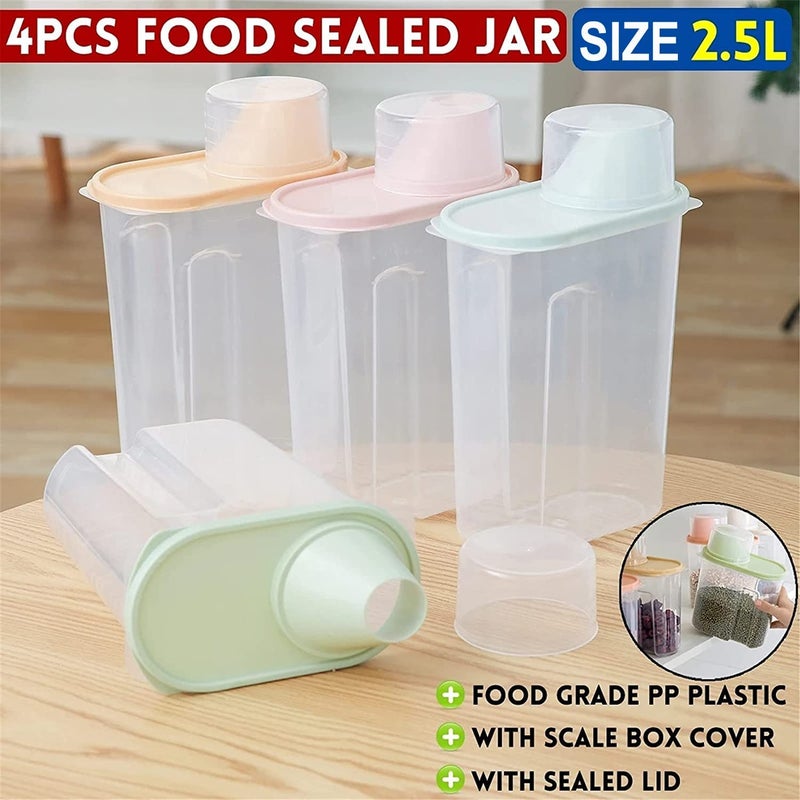 Premify 4Pcs Cereal Containers Set 2 5L 2KG Capacity Airtight Food Storage Container BPA Free Plastic Rice Storage Bin Dispenser Measuring Cup and Pour Spout - Image 4