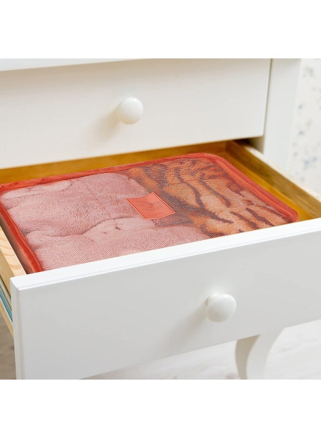 مجموعة مكعبات تعبئة مكونة من 6 قطع شنط تخزين للسفر متعددة الوظائف لفرز الملابس مع أكياس تعبئة للسفر وكيس منظم لشنط السفر وشنط أحذية - برتقالي - Image 4