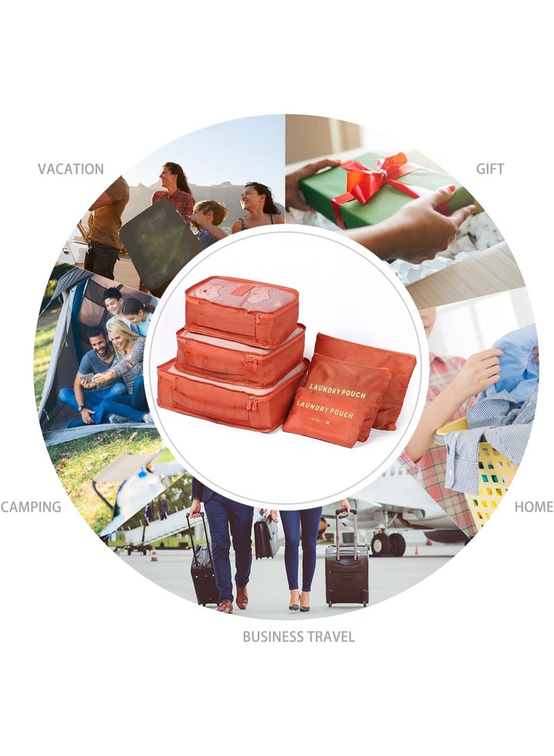 مجموعة مكعبات تعبئة مكونة من 6 قطع شنط تخزين للسفر متعددة الوظائف لفرز الملابس مع أكياس تعبئة للسفر وكيس منظم لشنط السفر وشنط أحذية - برتقالي - Image 2
