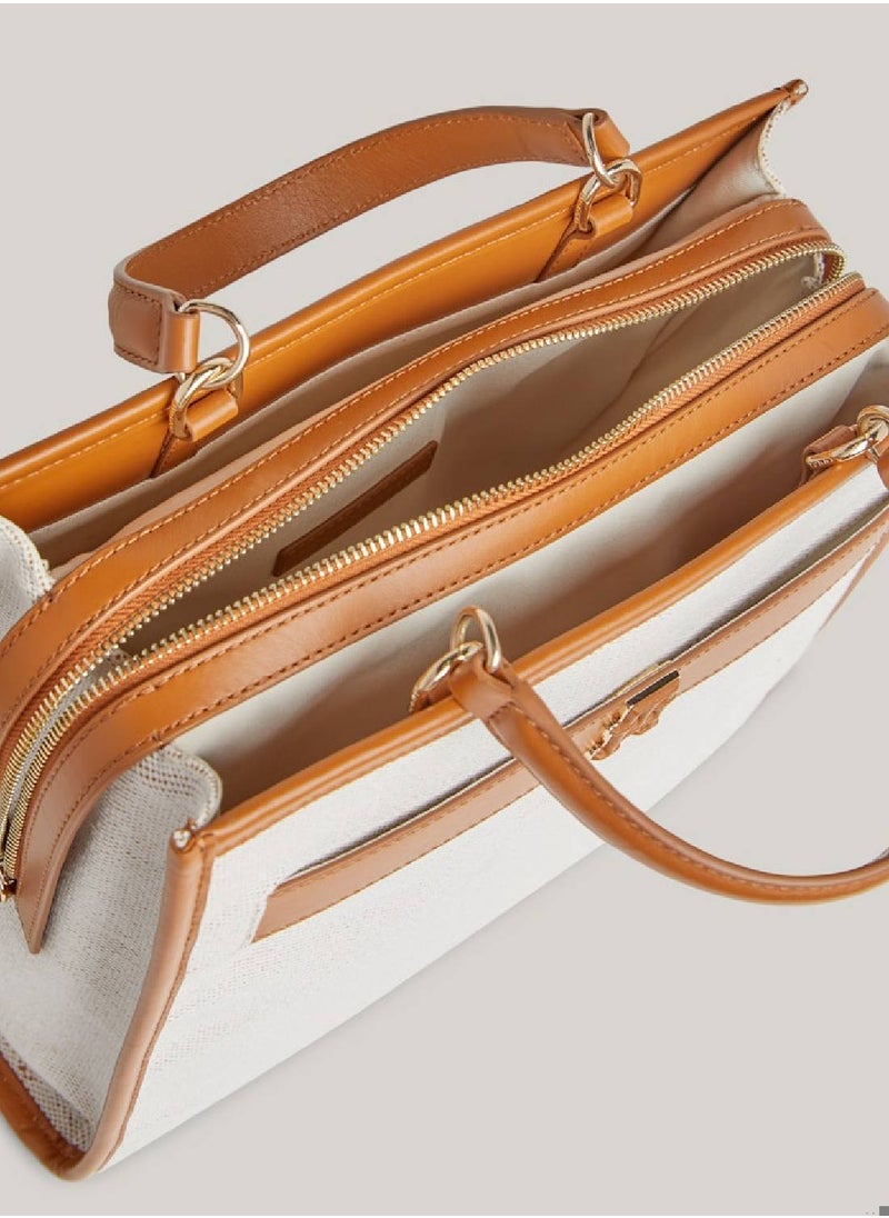 TOMMY HILFIGER Canvas Leather Trim Medium Satchel  - Image 4