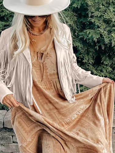 Bibowa Faux Leather Jackets For Women Trendy Cowgirl Outfits Fall Western Fringe Cropped Jacket 2025 Tassel Motorcycle Crop Coats Winter Beige Xl - Image 5