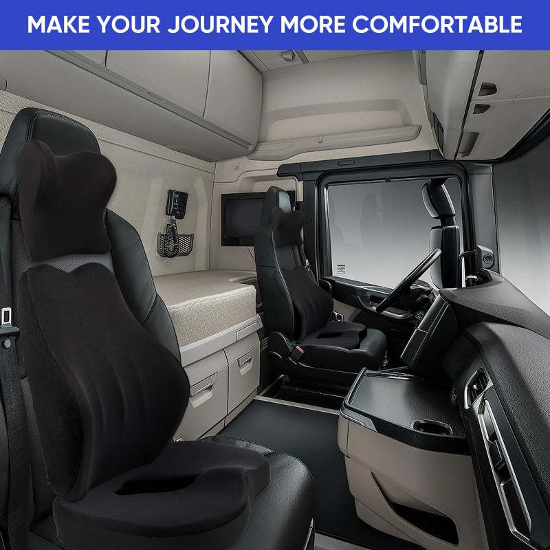 MINUPWELL Truck Seat Cushion, 3PC 100% Memory Foam Seat Cushion for Truck Driver, with Back Support, Semi Truck Accessories for Men Seat - 18x14.5x3.5in, Lumbar Cushion-16.5x15.4x5 - Image 2