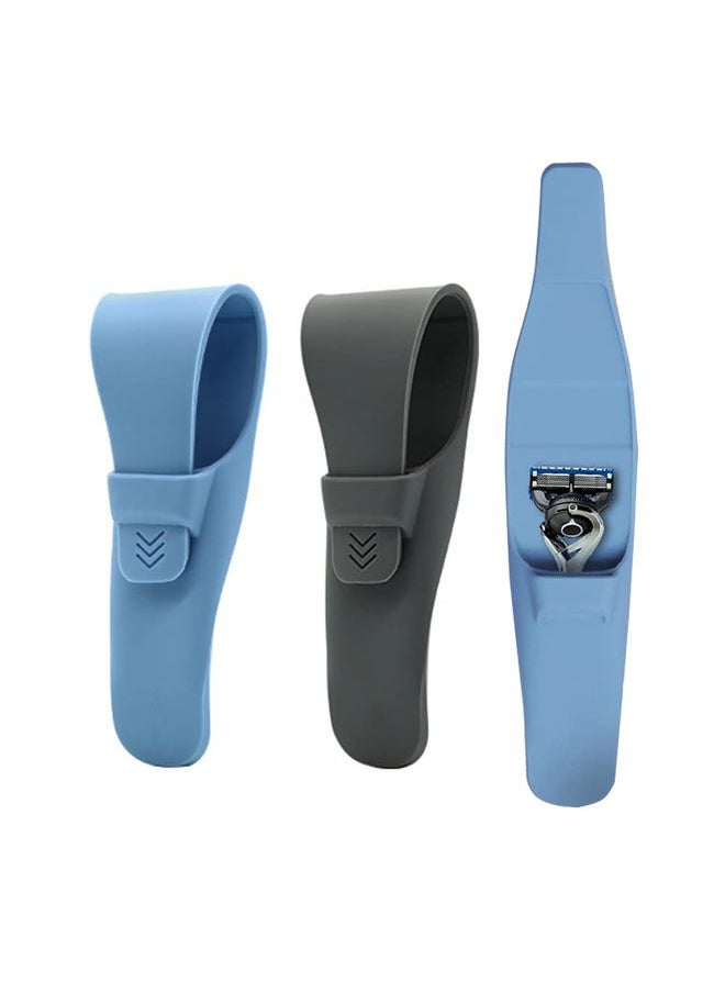 Asutra - 2Pack Silicone Razor Case, Rubber Safety Travel Shaver Cover Bag Protector, Portable Waterproof Razor Carrying Case (Blue+Grey) - Image 1