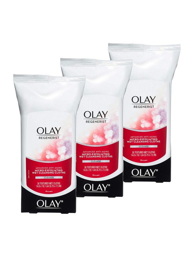 Olay Regenerist Microexfoliating Wet Cleansing Cloths 30 Count (Pack Of 3)  - Image 1