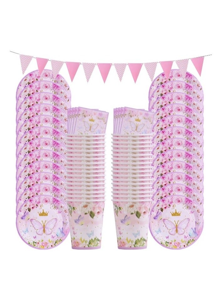 Happy Birthday Party Supplies Include Plates, Cups and Napkins Including Banner 49pcs  - Image 1