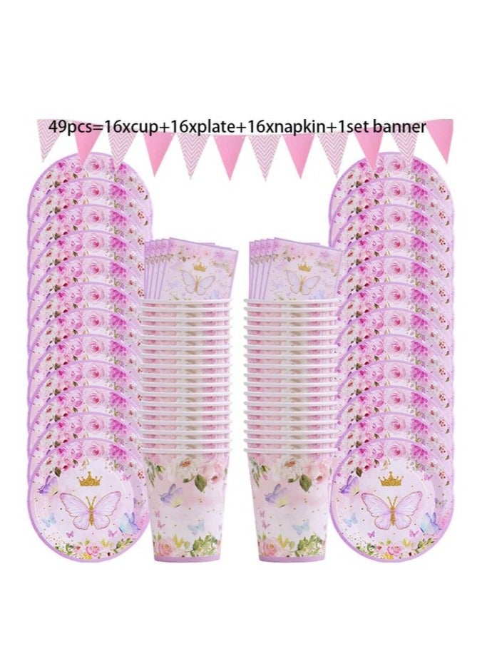 Happy Birthday Party Supplies Include Plates, Cups and Napkins Including Banner 49pcs  - Image 3