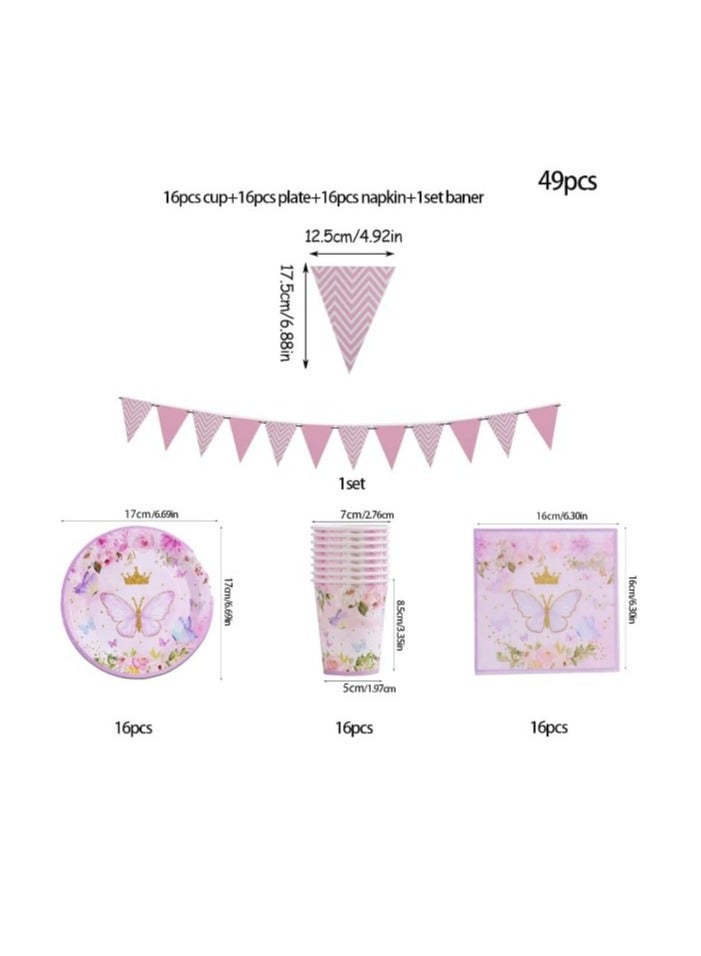 Happy Birthday Party Supplies Include Plates, Cups and Napkins Including Banner 49pcs  - Image 2