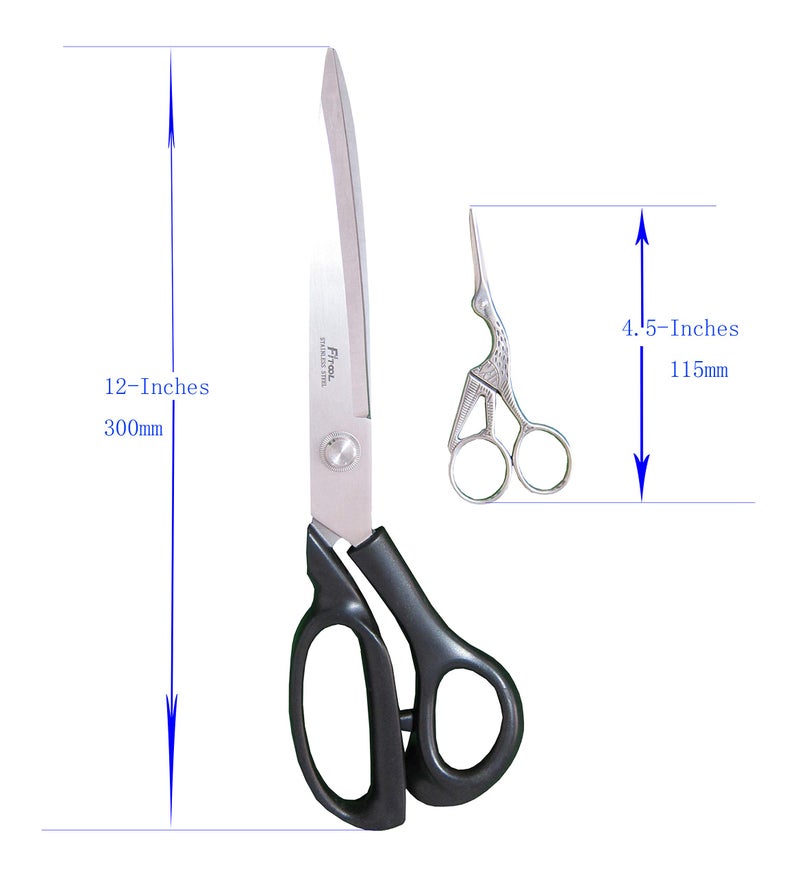 FITOOL Heavy-Duty Extra Long Large Home/Office Utility Scissors, 12-Inch Upholstery Tailor Shears, 4.5-Inch Crane Embroidery Sewing Crafting Scissors, Stainless Steel All Purpose Sissors 2Pack - Image 2