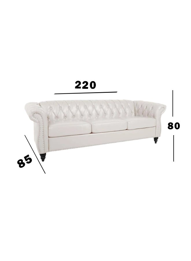 HomeJoyz | Royal Pure Bliss Sofa - Leather Fabric - White - 220x85x80cm - Swedish Wood - Royal Leather - Image 3
